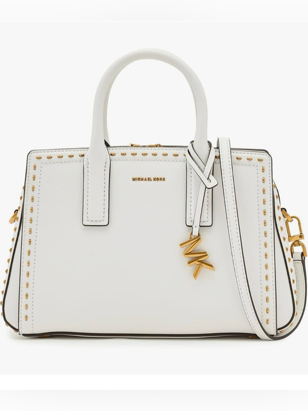 Michael Kors White Laila Small Satchel with Gold Accents